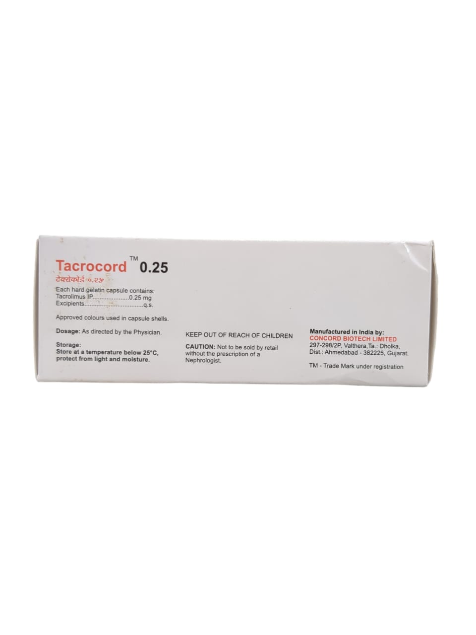 Tacrocord 0.25mg Tablet